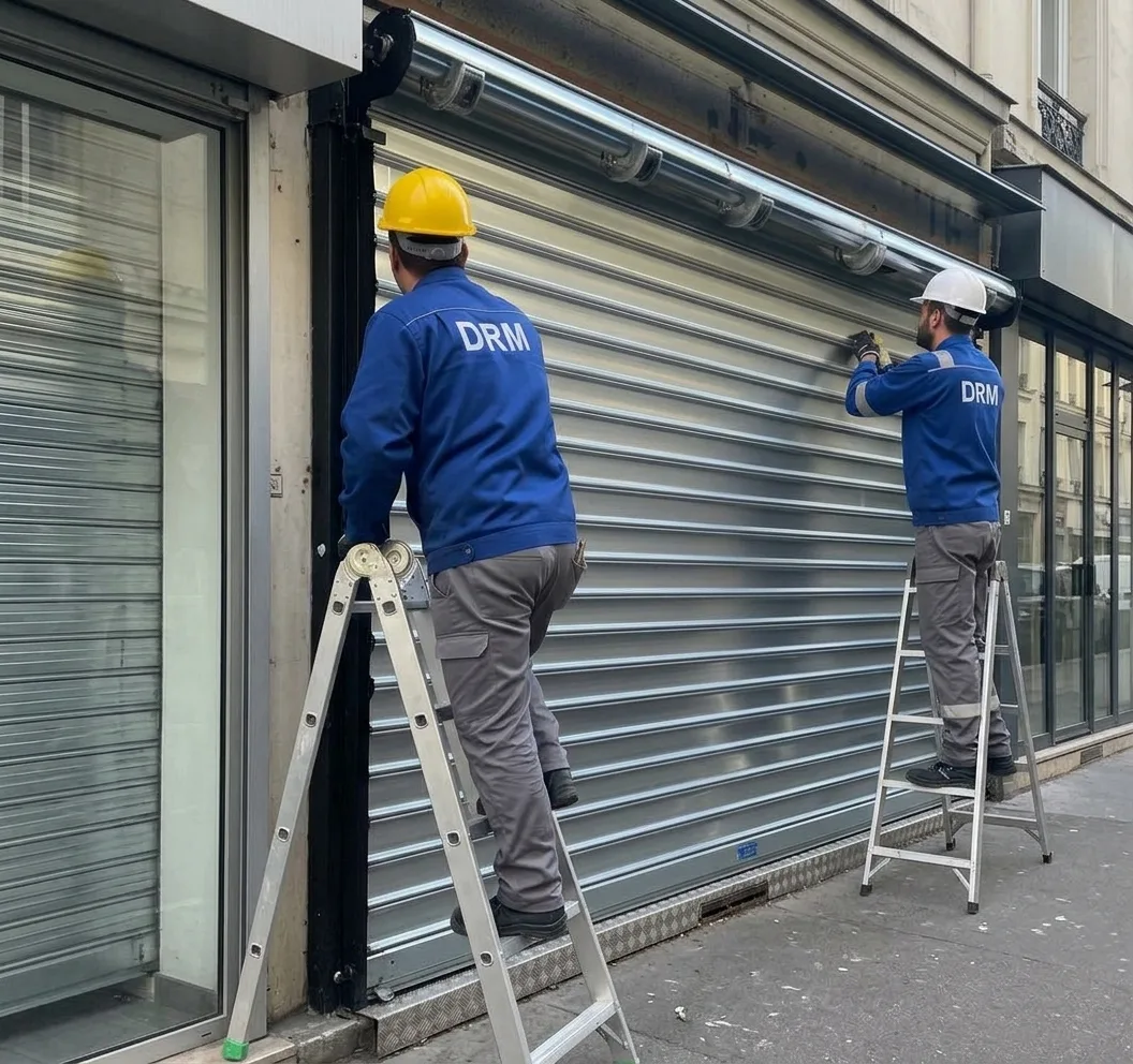 Rideau remis en service — Rideau métallique à Drancy